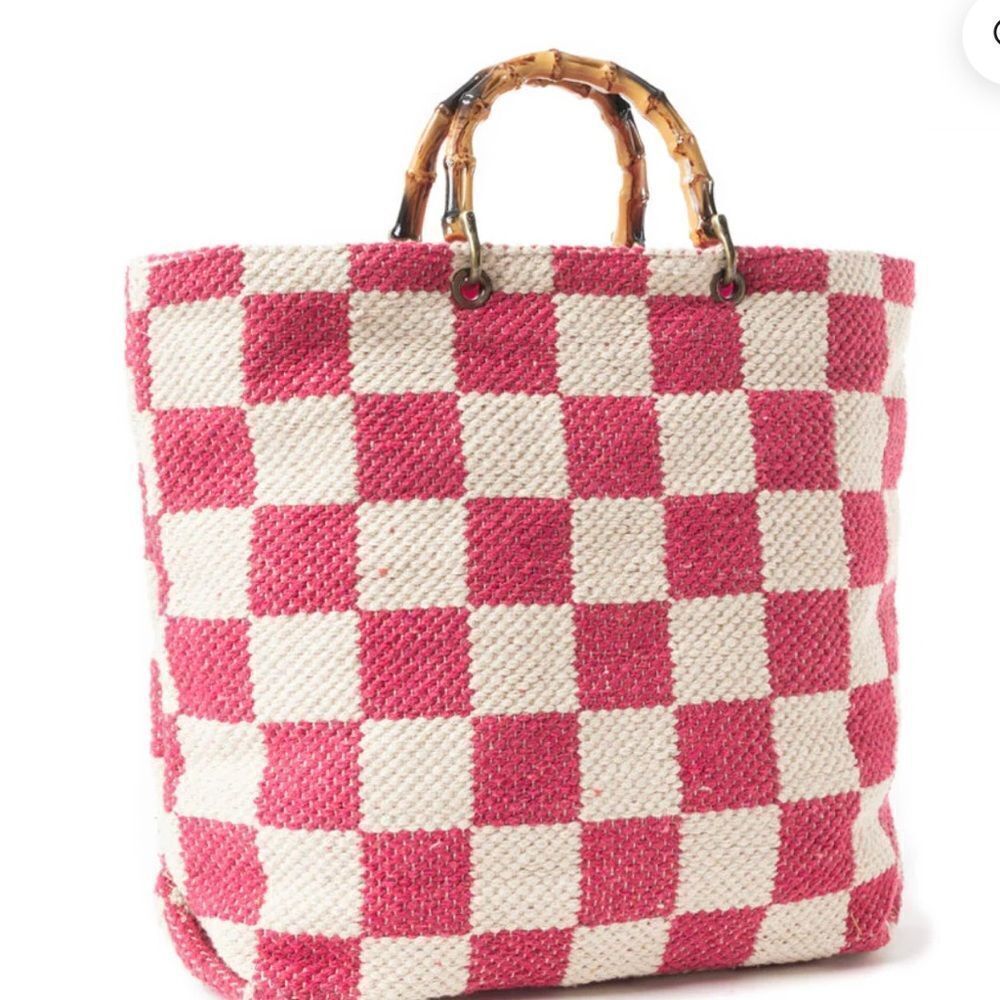 Myra classic Cottage Checker Tote in Pink - Picture 6 of 9